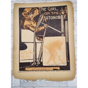 1905 The Girl on the Automobile Sheet Music Early Transportation‎ Newspaper Art